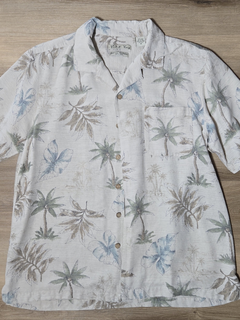 Men's Silk Ivory Tropical Palm Print Short-Sleeve Button-Down Shirt